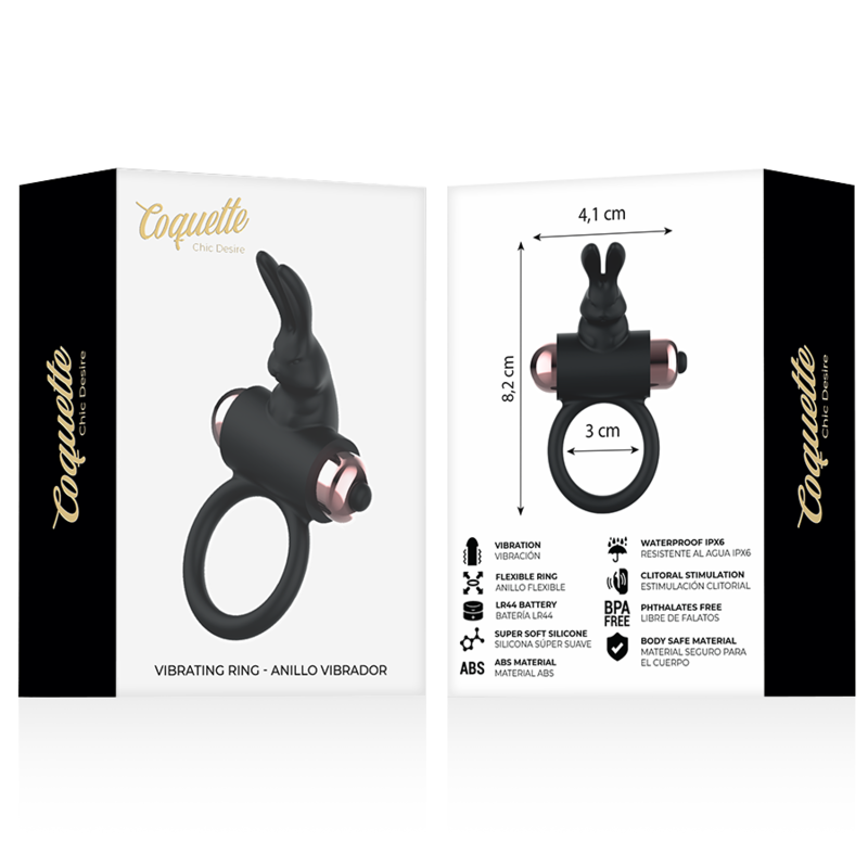 COQUETTE CHIC DESIRE - COCKRING AVEC VIBRATEUR NOIR/ OR – Image 2