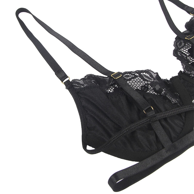 SUBBLIME - SET DE 3 PIEZAS SUJETADOR + TANGA + LIGA ENCAJE NEGRO S/M – Image 9