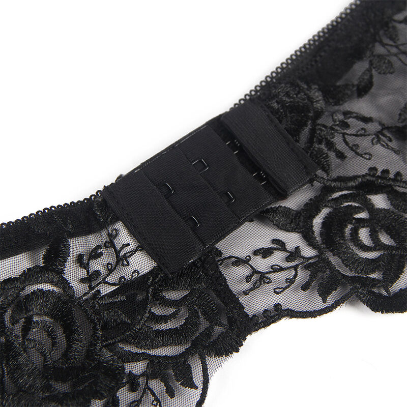 SUBBLIME - SET DE 3 PIEZAS SUJETADOR + TANGA + LIGA ESTAMPADO FLORAL NEGRO S/M – Image 5