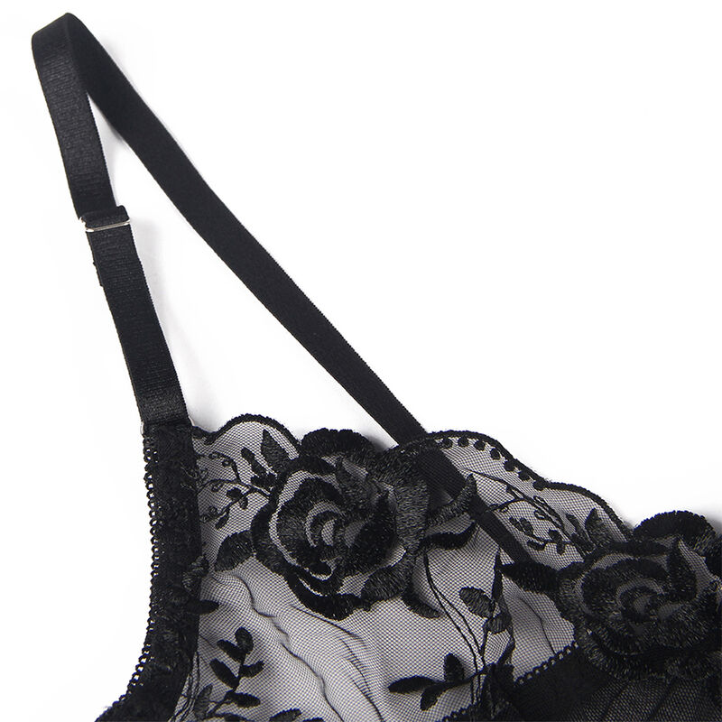 SUBBLIME - SET DE 3 PIEZAS SUJETADOR + TANGA + LIGA ESTAMPADO FLORAL NEGRO S/M – Image 11