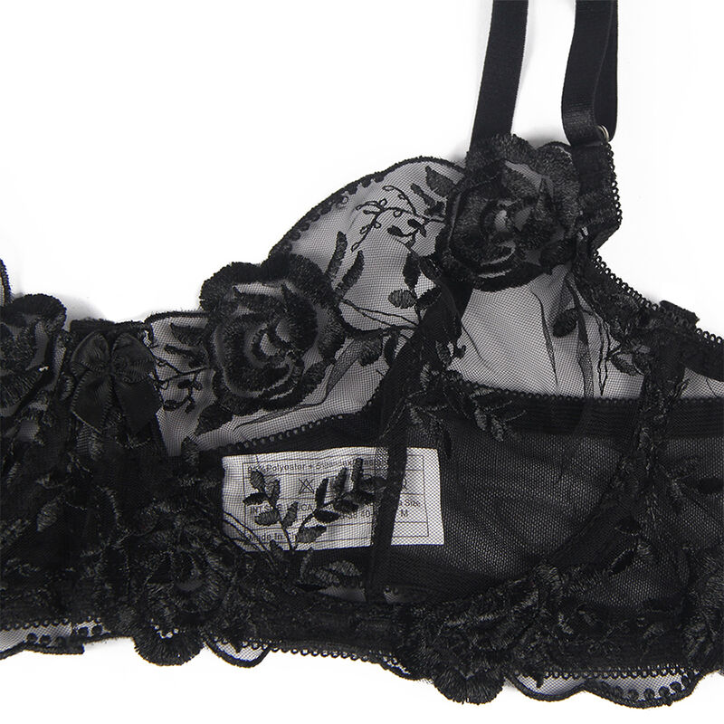 SUBBLIME - SET DE 3 PIEZAS SUJETADOR + TANGA + LIGA ESTAMPADO FLORAL NEGRO S/M – Image 12