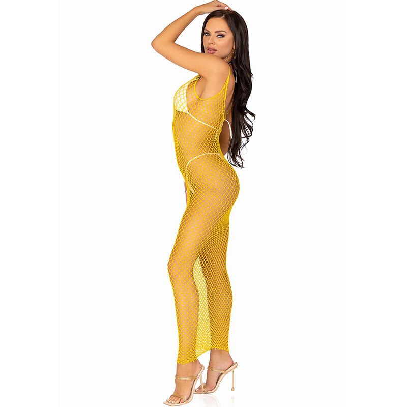 LEG AVENUE - VESTIDO DE REJILLA LARGO AMARILLO TALLA ÚNICA – Image 4