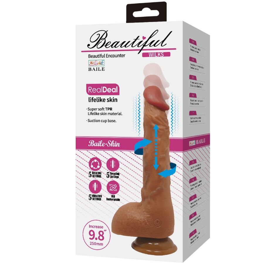 BAILE - MAGNIFIQUE VIBRATEUR RÉALISTE WILKS 5 RÉGLAGES 25 CM MULATO – Image 11