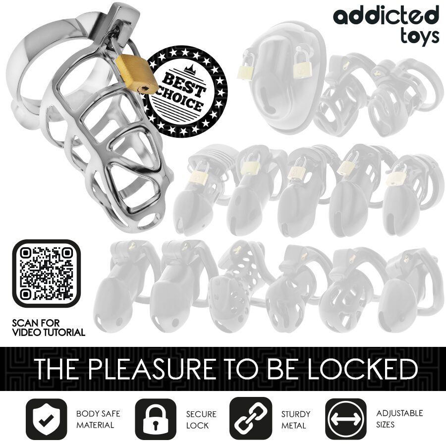 ADDICTED TOYS LOCKED - CAGE À PÉNIS EN MÉTAL AVEC VERROU ARGENT TAILLE M – Image 5