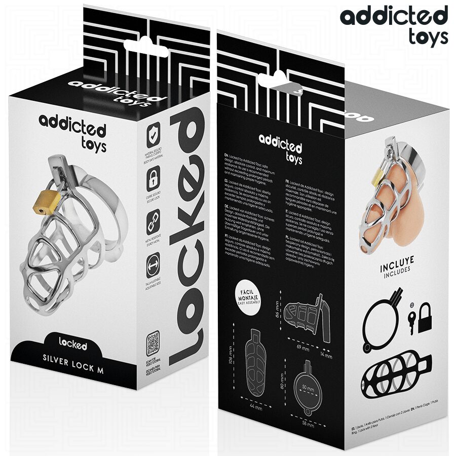 ADDICTED TOYS LOCKED - CAGE À PÉNIS EN MÉTAL AVEC VERROU ARGENT TAILLE M – Image 7
