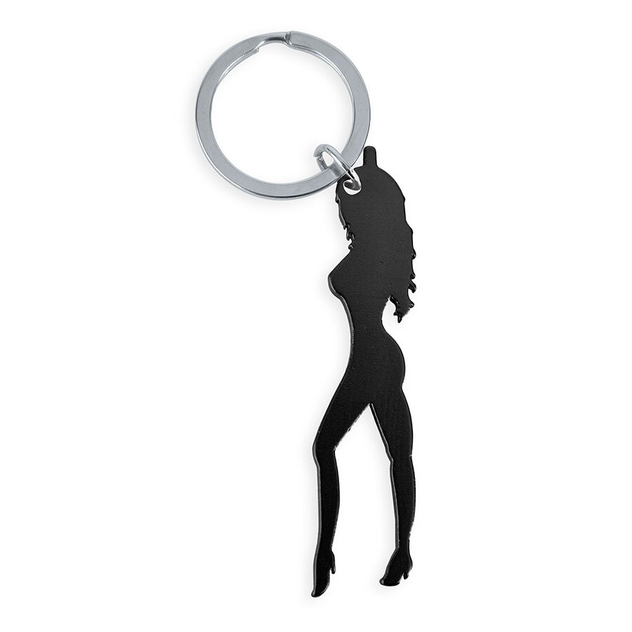 DIABLO PICANTE - PORTE-CLÉS AVEC SILHOUETTE FÉMININE DE COULEUR NOIRE AVEC DÉCAPOTE-BIÈRE